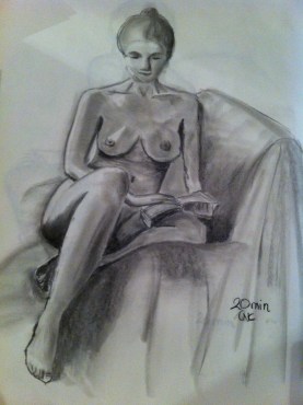 black and white sketch of naked woman