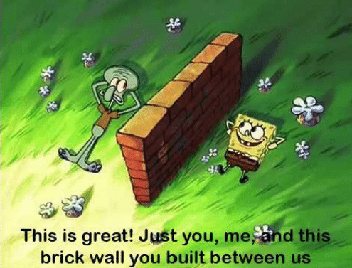 Spongebob and Squidward wall meme