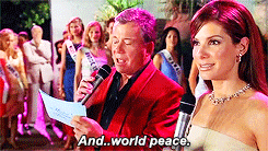 Sandra Bullock preaching world peace at a beauty pageant in "Miss Congeniality"